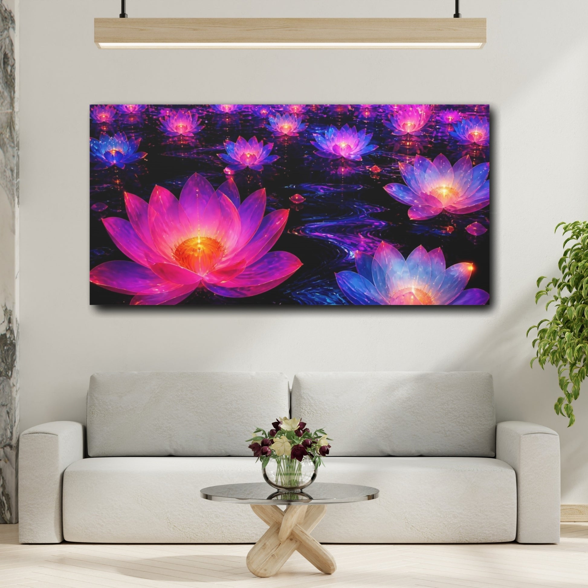 Mockup 2. Neon Lotus Glow shown as canvas print