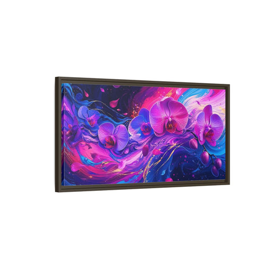 Main Mockup. Neon Orchid Swirl shown as framed canvas print