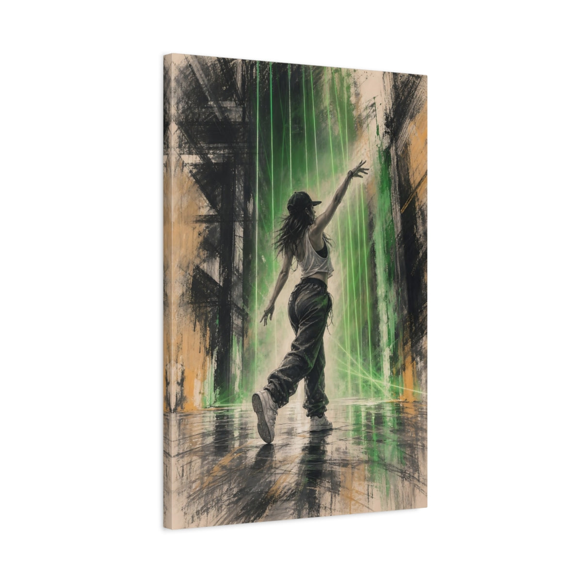 Side Mockup 2. Neon Street Dancer shown as canvas print