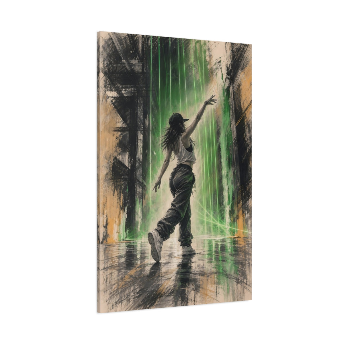 Side Mockup 1. Neon Street Dancer shown as canvas print