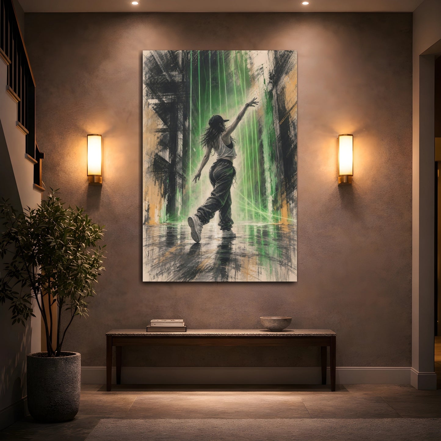 Mockup 2. Neon Street Dancer shown as canvas print