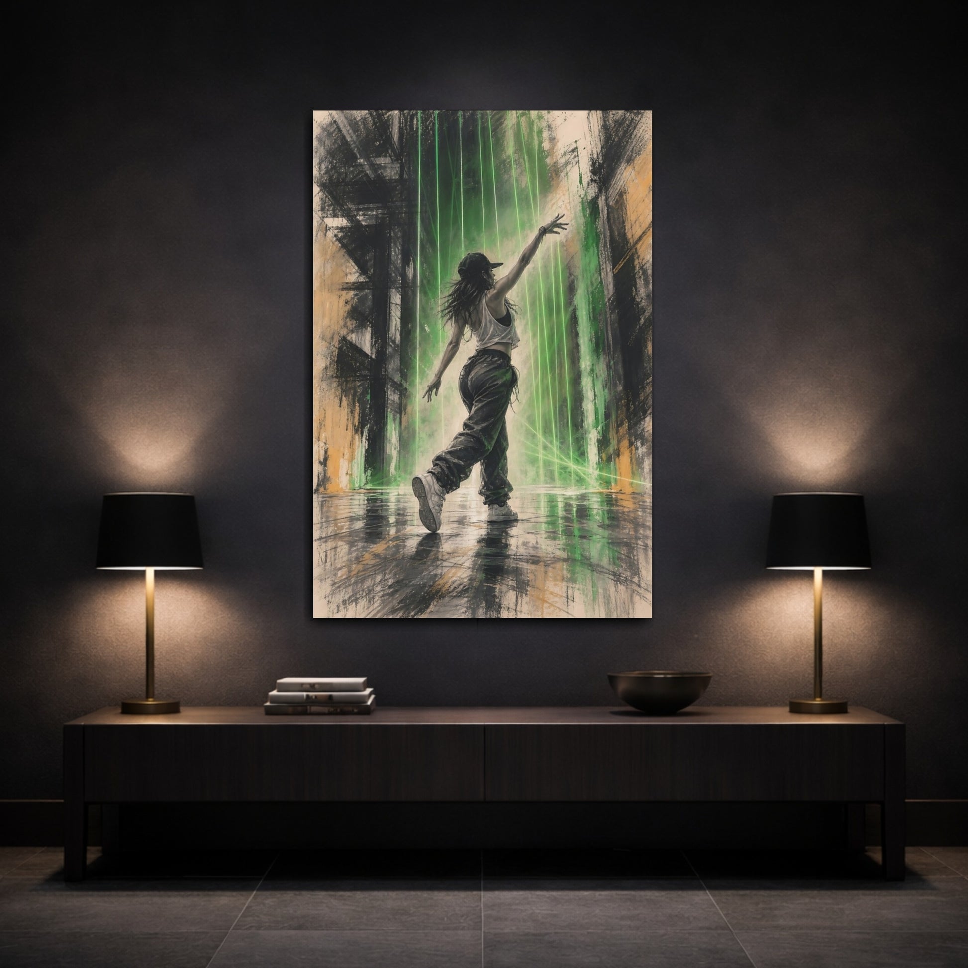 Mockup 3. Neon Street Dancer shown as canvas print