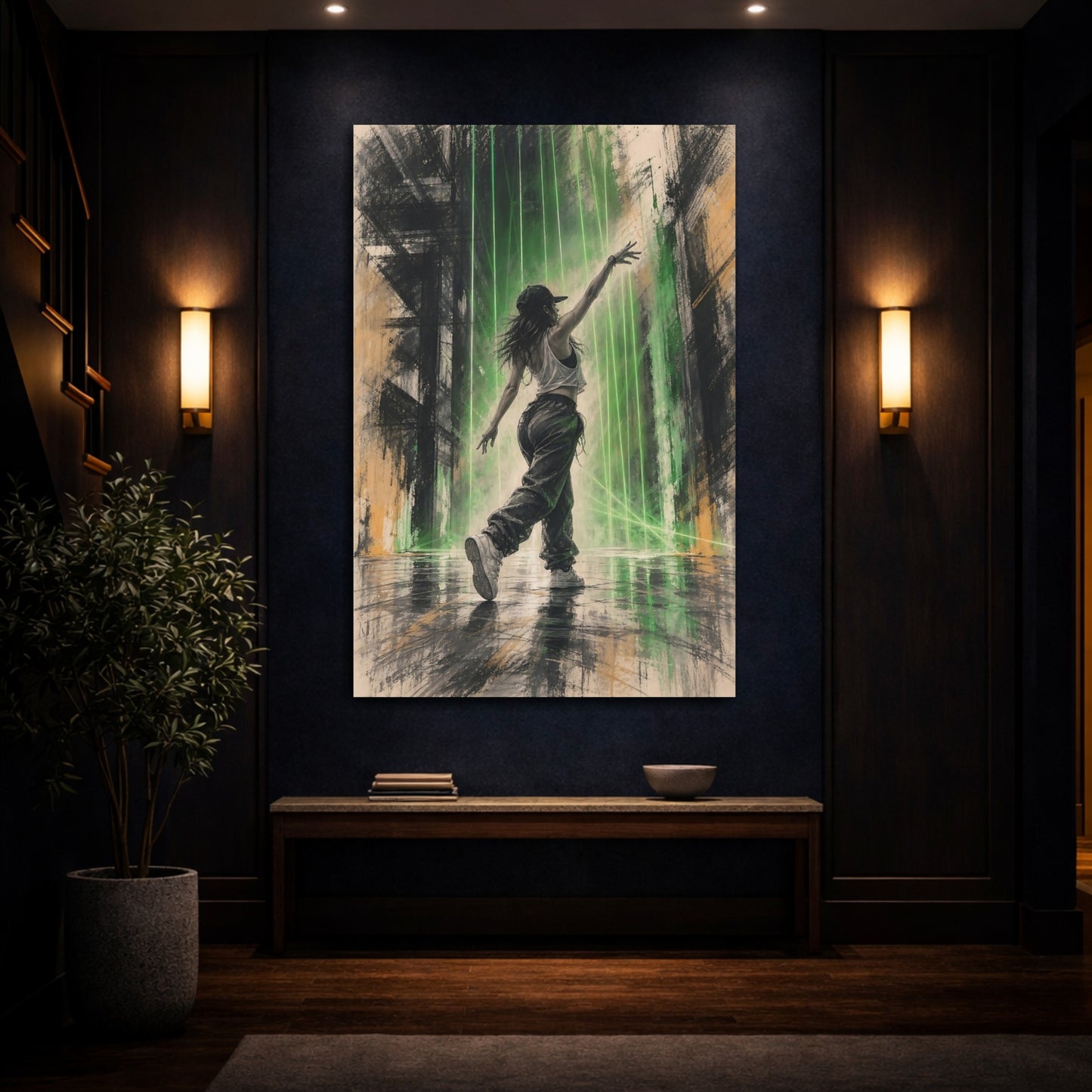 Mockup 4. Neon Street Dancer shown as canvas print
