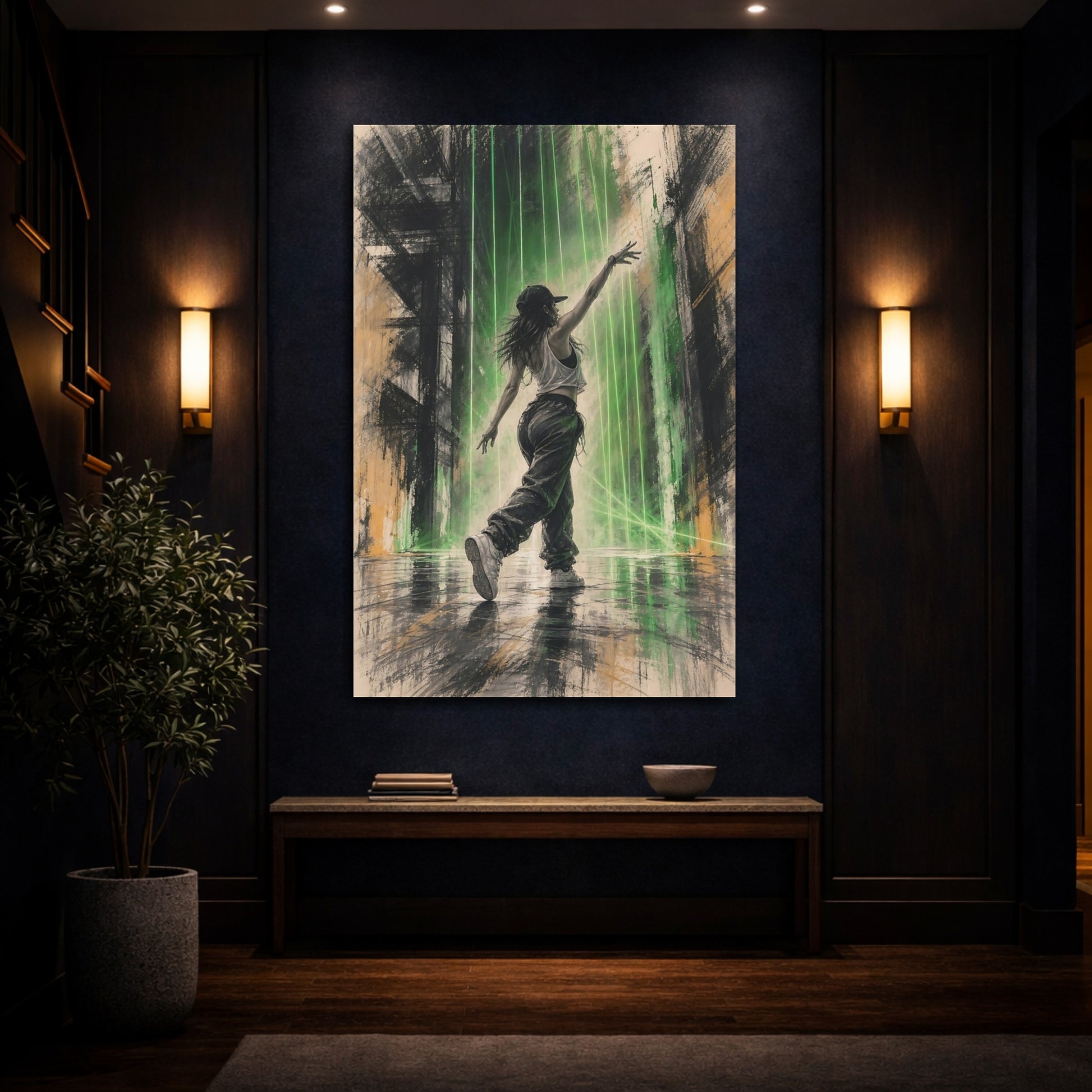 Mockup 4. Neon Street Dancer shown as canvas print