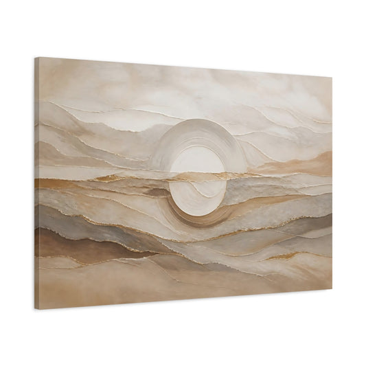Main Mockup. Neutral Layered Horizon Circle shown as canvas print