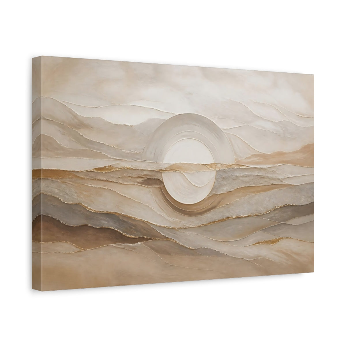 Side Mockup 4. Neutral Layered Horizon Circle shown as canvas print