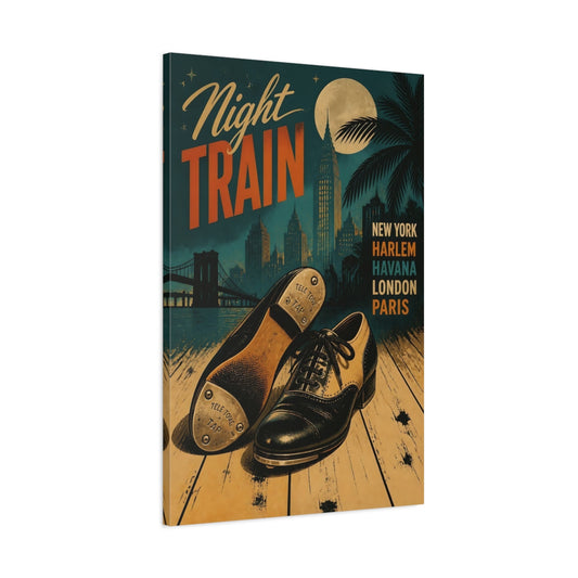 Main Mockup. Night Train Tap Shoes shown as canvas print