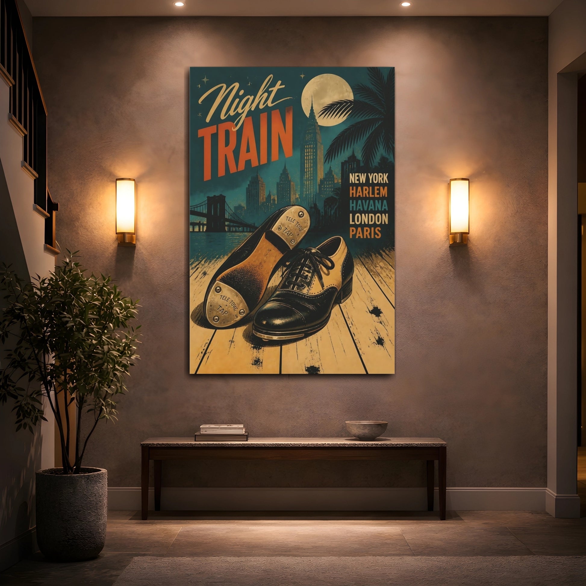 Mockup 2. Night Train Tap Shoes shown as canvas print