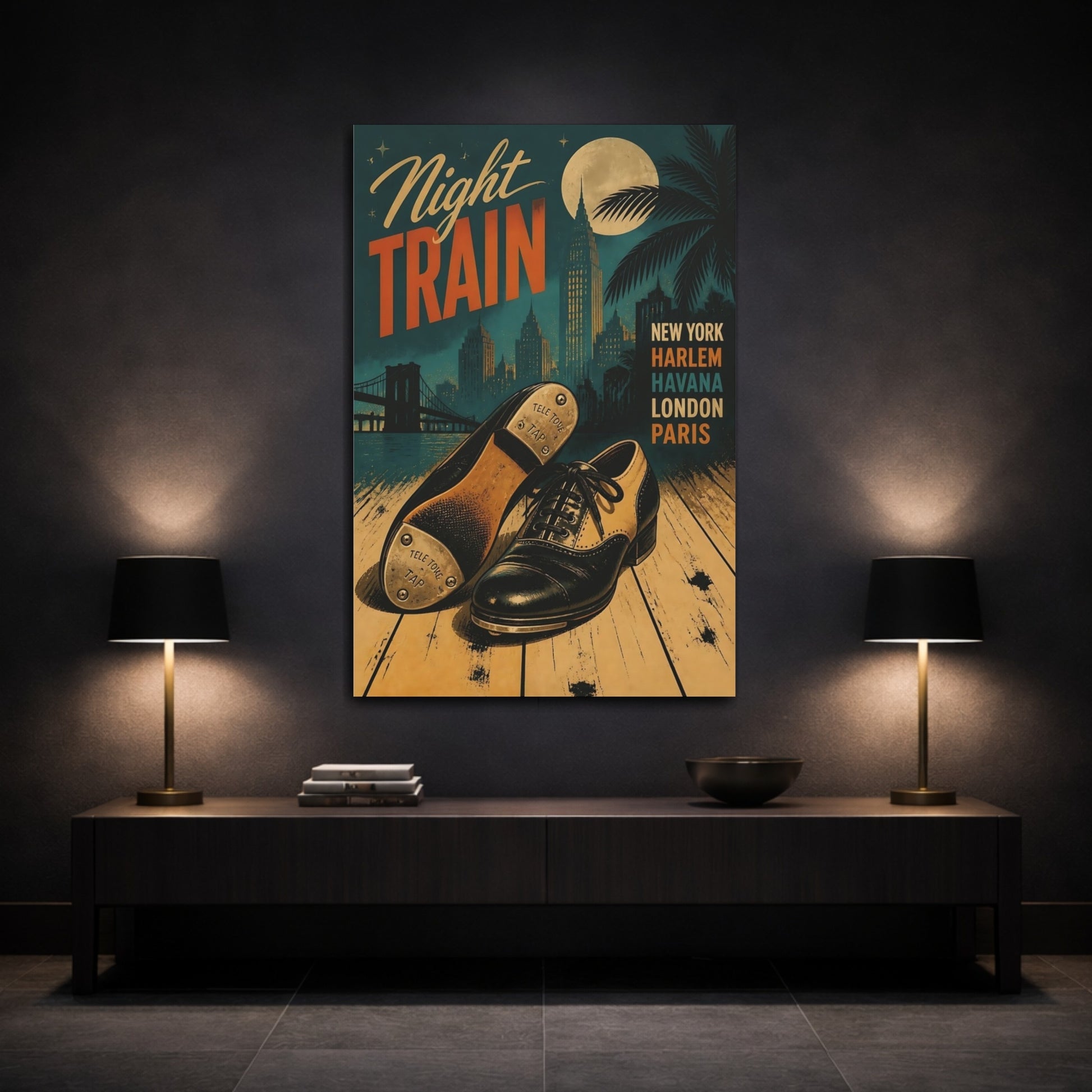 Mockup 3. Night Train Tap Shoes shown as canvas print