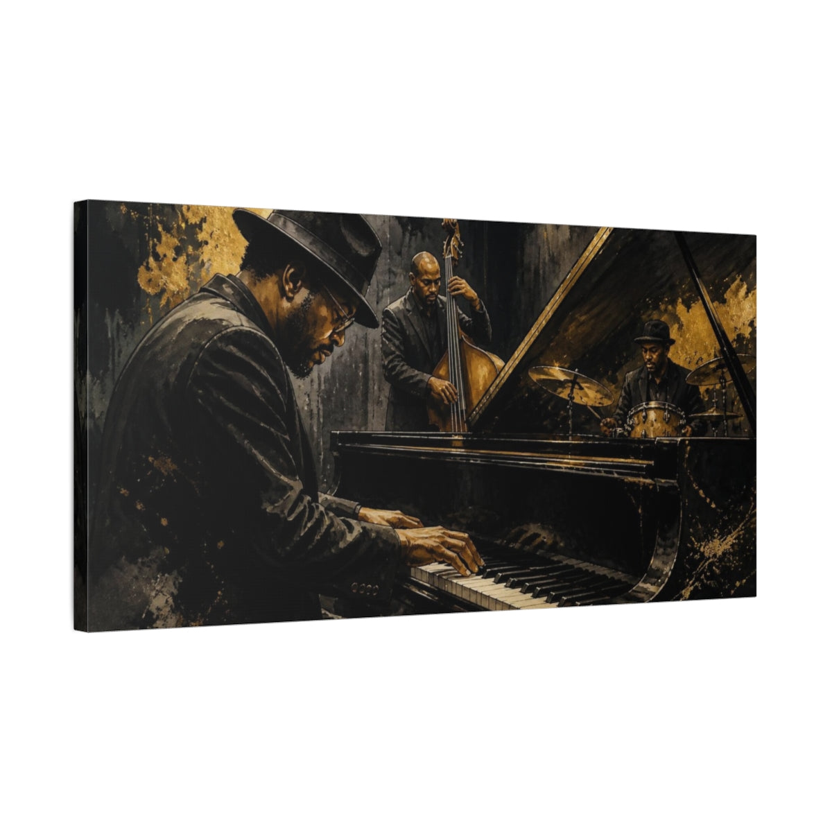 Side Mockup 1. Nocturne Jazz Trio shown as canvas print