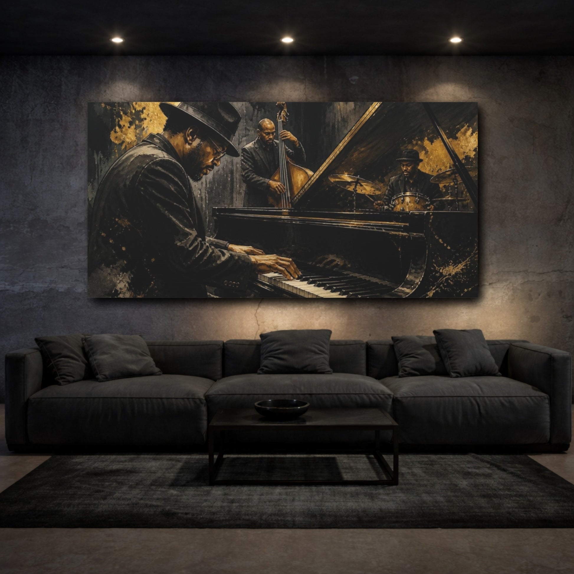 Mockup 3. Nocturne Jazz Trio shown as canvas print