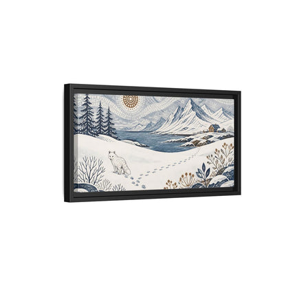 Side Mockup 8. Nordic Arctic Fox Landscape shown as framed canvas print