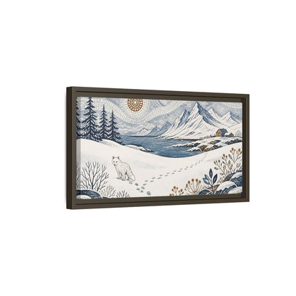 Side Mockup 7. Nordic Arctic Fox Landscape shown as framed canvas print