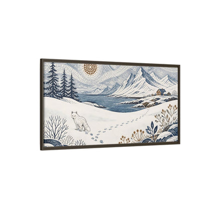 Side Mockup 4. Nordic Arctic Fox Landscape shown as framed canvas print