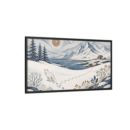 Side Mockup 5. Nordic Arctic Fox Landscape shown as framed canvas print