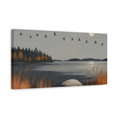 Side Mockup 3. Nordic Autumn Lake shown as canvas print