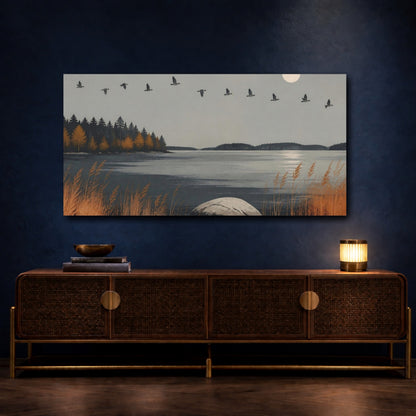 Mockup 4. Nordic Autumn Lake shown as canvas print