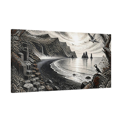 Main Mockup. Nordic Basalt Coastline shown as canvas print