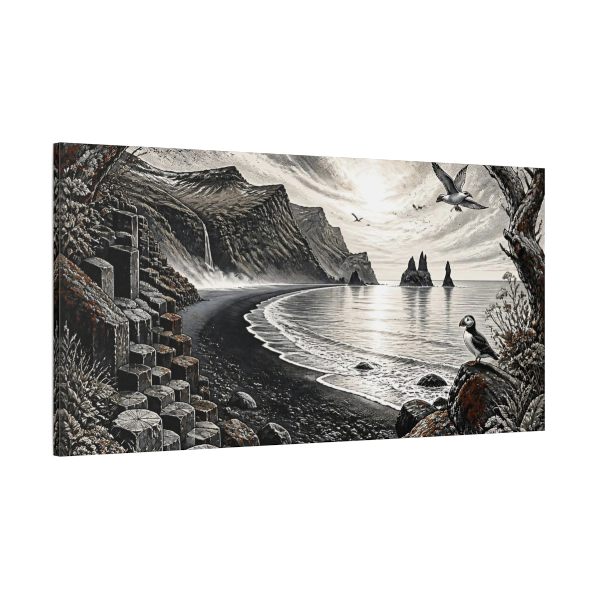 Side Mockup 2. Nordic Basalt Coastline shown as canvas print