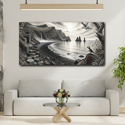 Mockup 2. Nordic Basalt Coastline shown as canvas print
