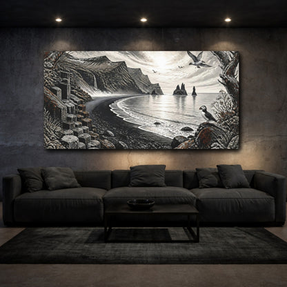Mockup 3. Nordic Basalt Coastline shown as canvas print
