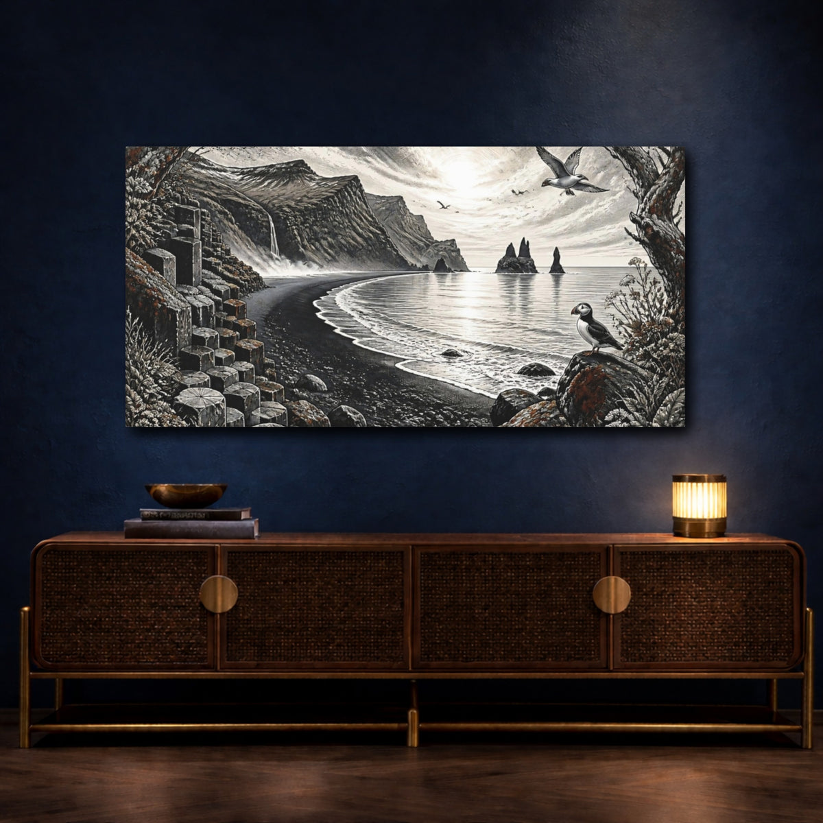 Mockup 4. Nordic Basalt Coastline shown as canvas print
