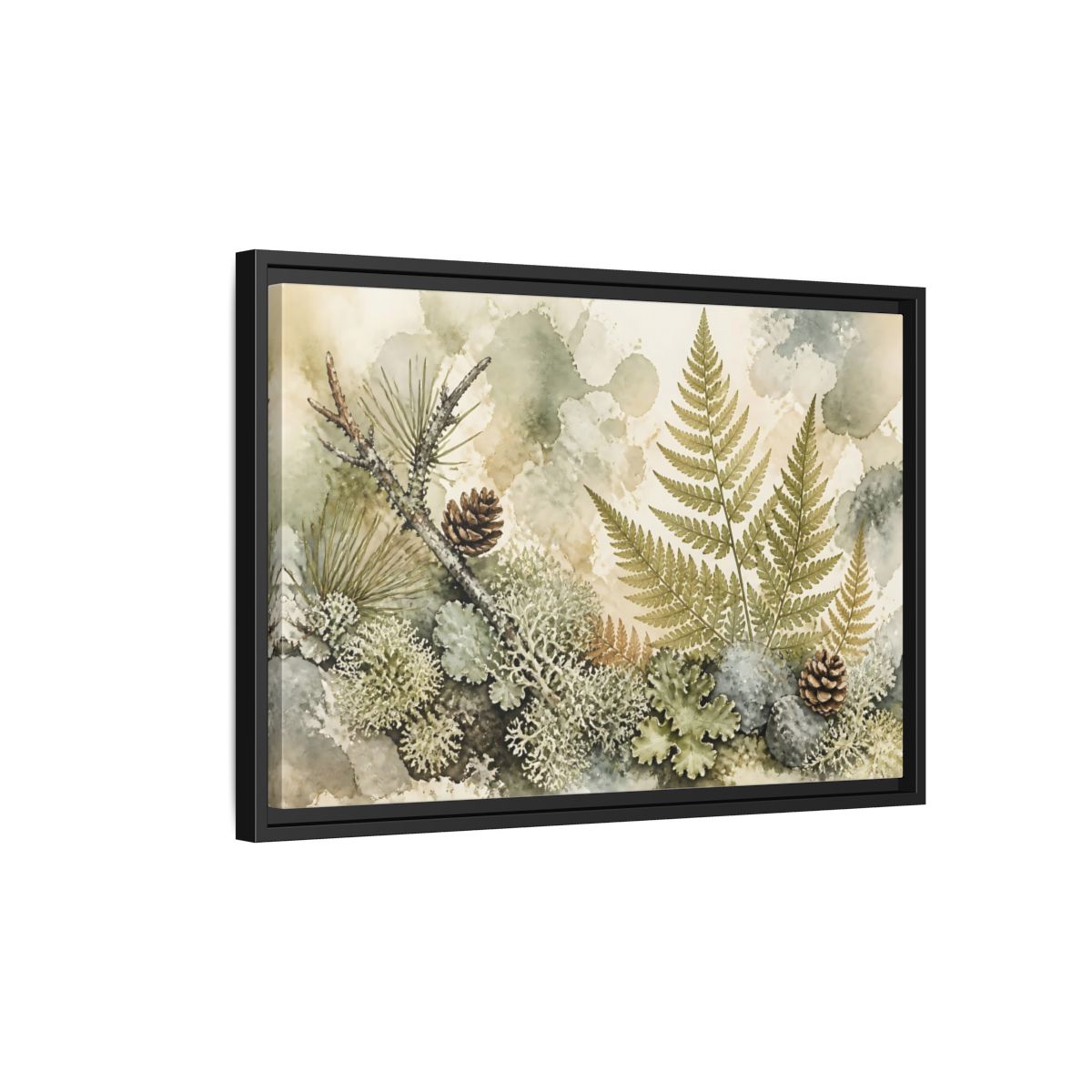 Side Mockup 3. Nordic Fern Study shown as framed canvas print