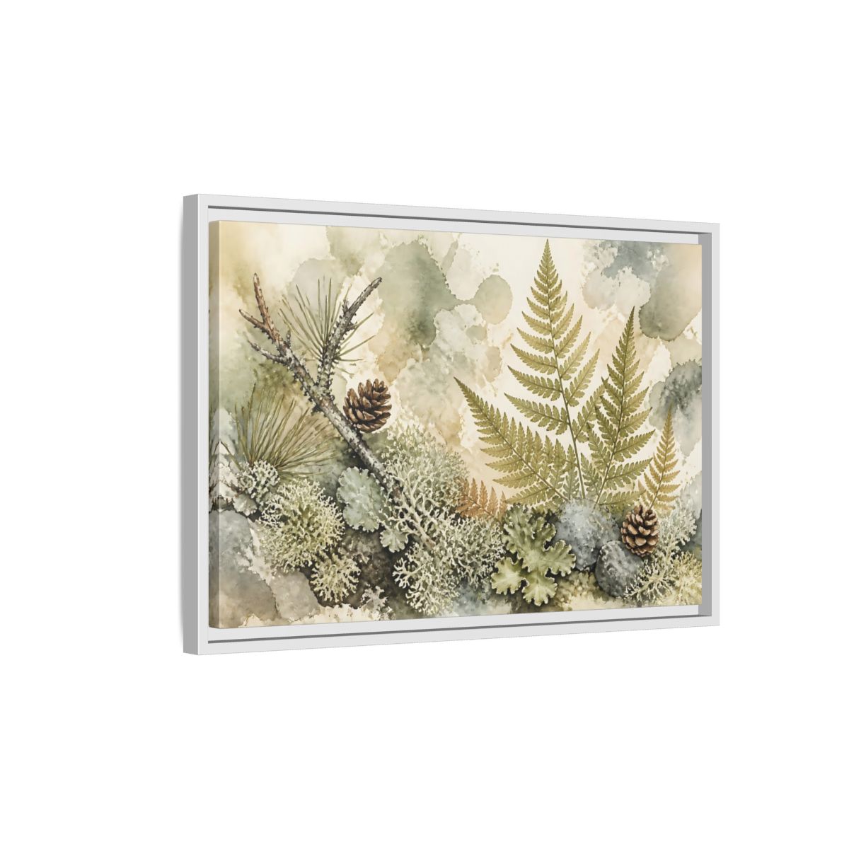 Side Mockup 1. Nordic Fern Study shown as framed canvas print