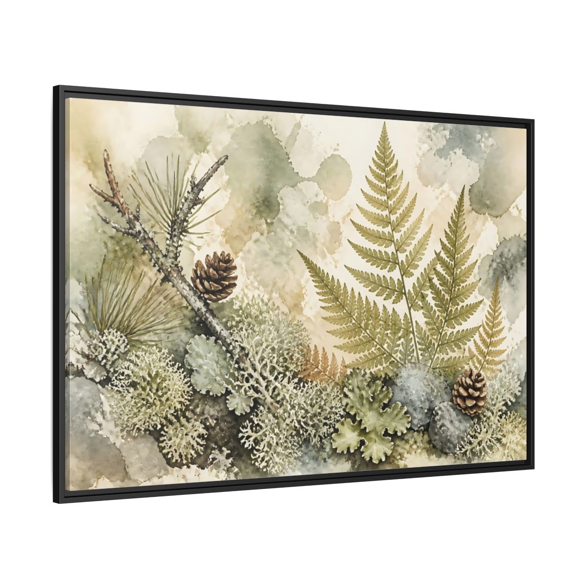 Side Mockup 12. Nordic Fern Study shown as framed canvas print
