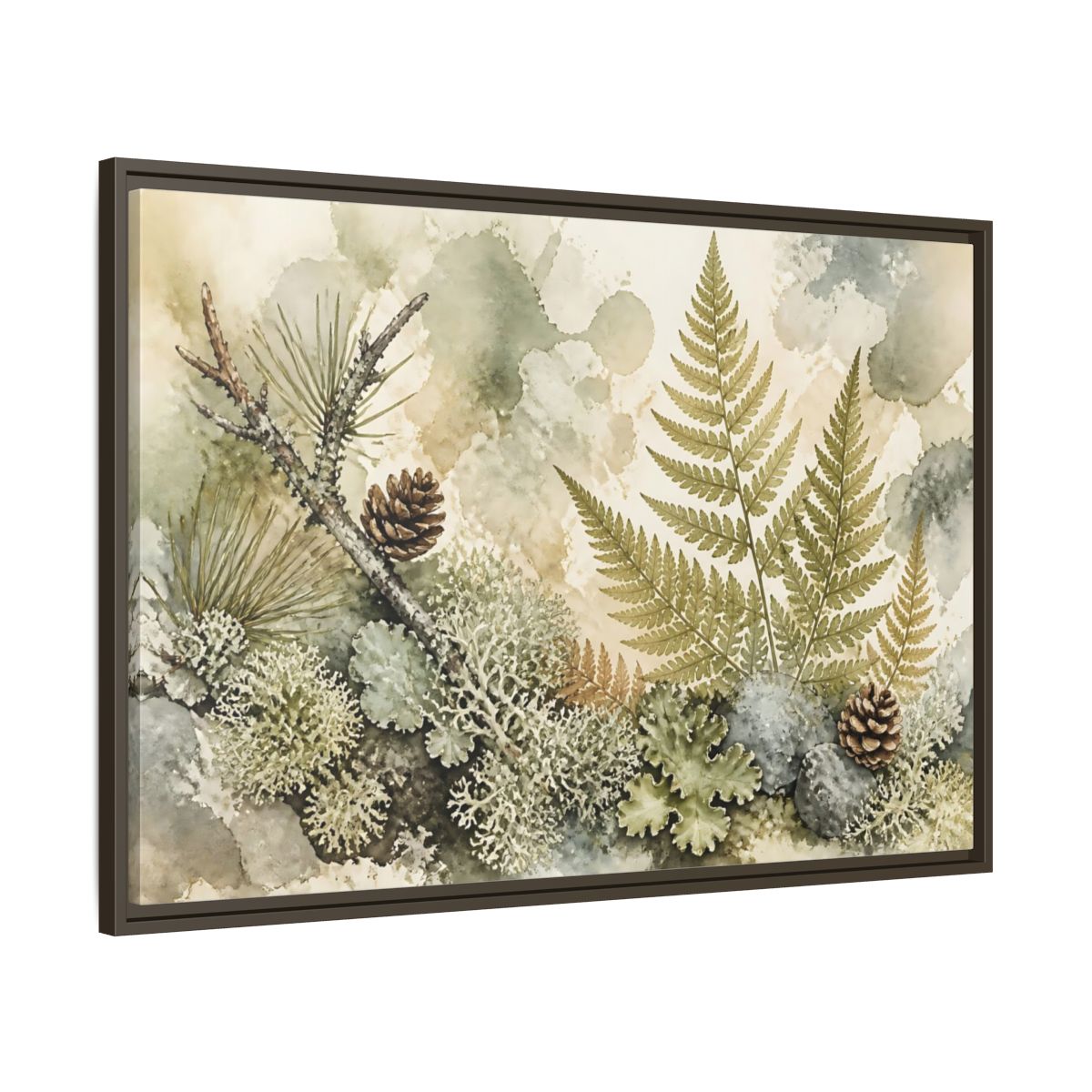 Main Mockup. Nordic Fern Study shown as framed canvas print