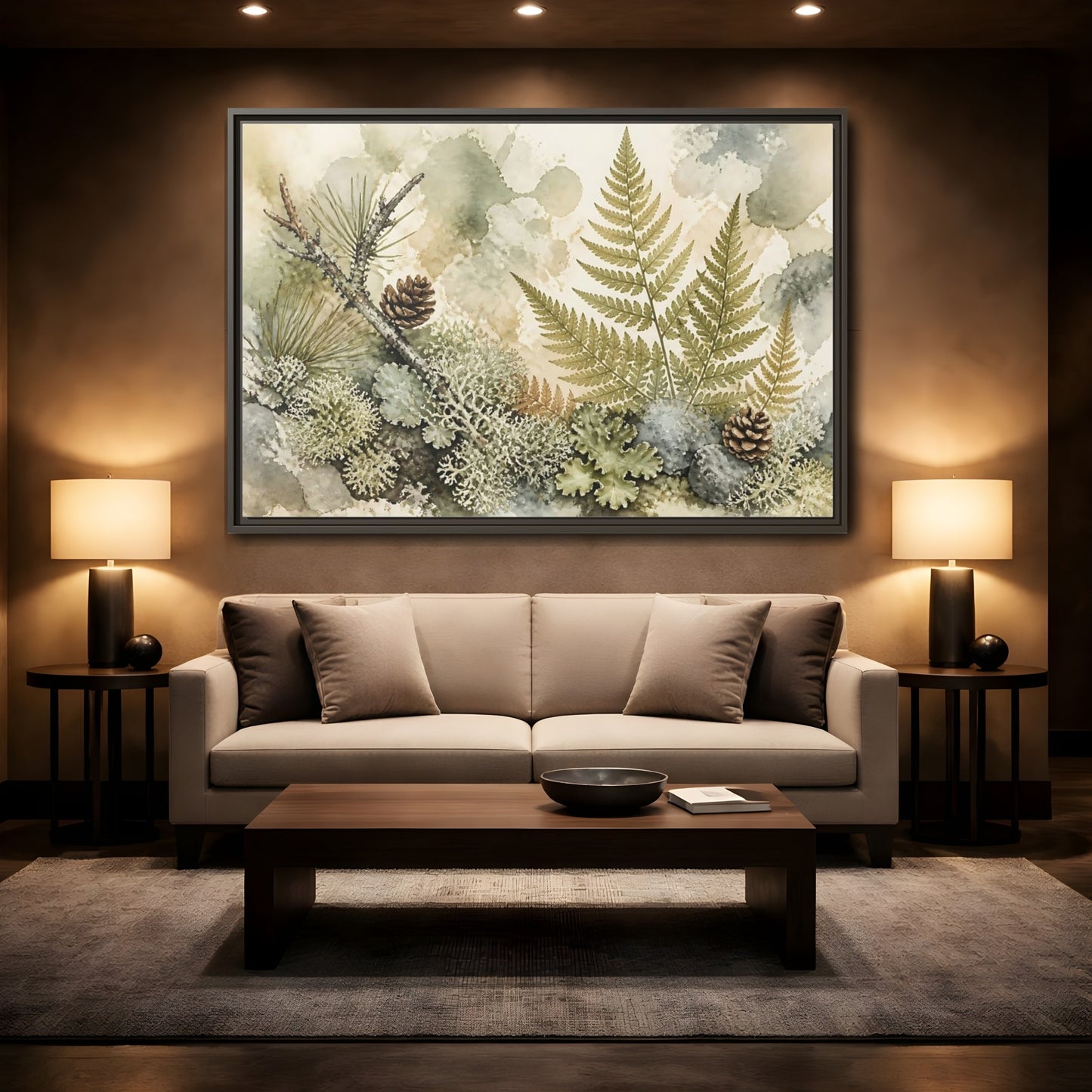 Mockup 2. Nordic Fern Study shown as framed canvas print
