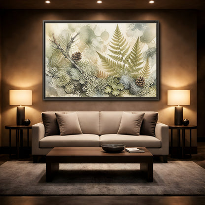 Mockup 2. Nordic Fern Study shown as framed canvas print