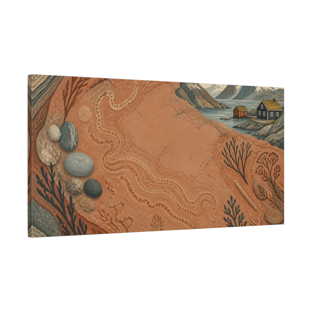 Main Mockup. Nordic Fossil Coast shown as canvas print