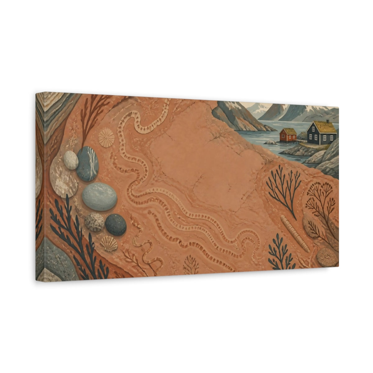 Side Mockup 3. Nordic Fossil Coast shown as canvas print