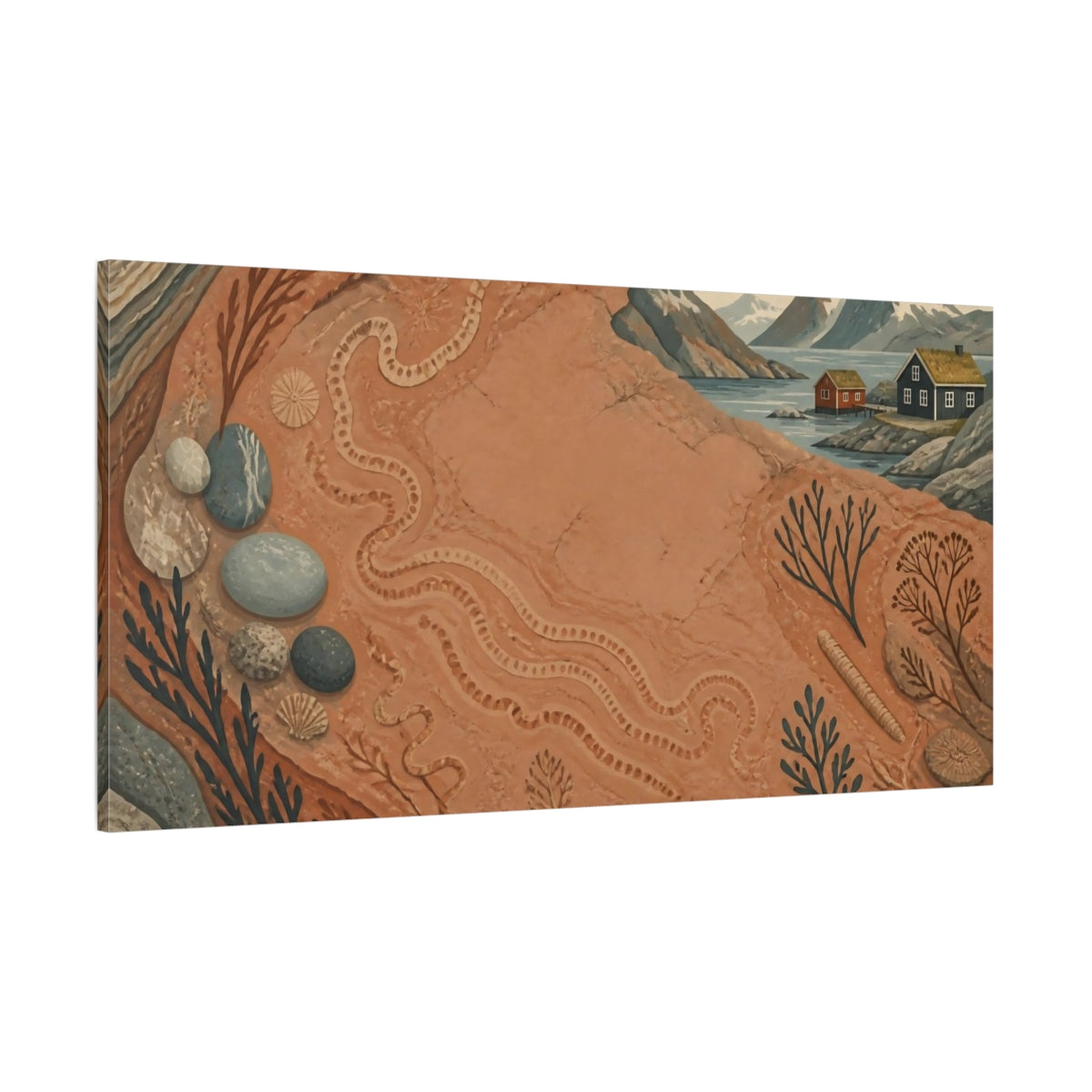 Side Mockup 2. Nordic Fossil Coast shown as canvas print