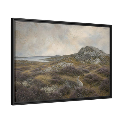 Side Mockup 13. Nordic Heather Hare shown as framed canvas print