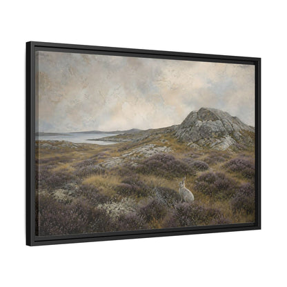 Side Mockup 14. Nordic Heather Hare shown as framed canvas print