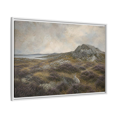 Side Mockup 9. Nordic Heather Hare shown as framed canvas print