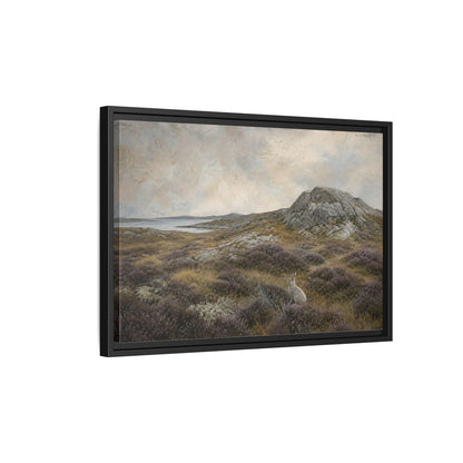 Side Mockup 3. Nordic Heather Hare shown as framed canvas print