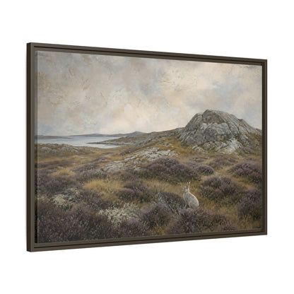 Main Mockup. Nordic Heather Hare shown as framed canvas print