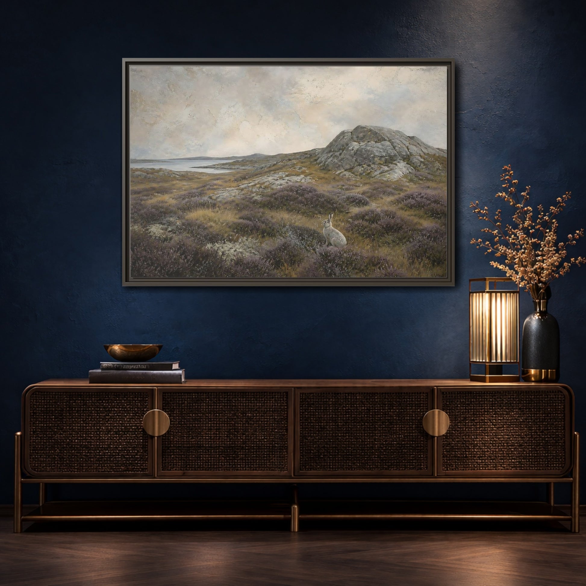 Mockup 4. Nordic Heather Hare shown as framed canvas print