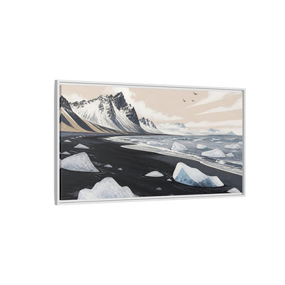 Side Mockup 3. Nordic Ice Beach shown as framed canvas print