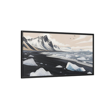 Side Mockup 5. Nordic Ice Beach shown as framed canvas print