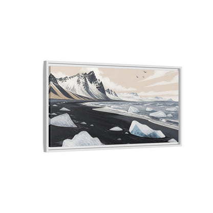 Side Mockup 1. Nordic Ice Beach shown as framed canvas print