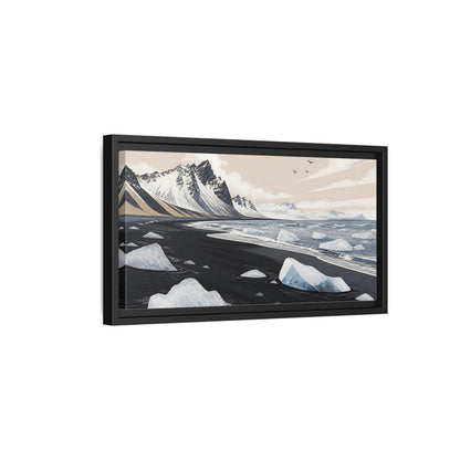 Side Mockup 8. Nordic Ice Beach shown as framed canvas print