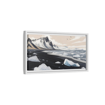 Side Mockup 6. Nordic Ice Beach shown as framed canvas print