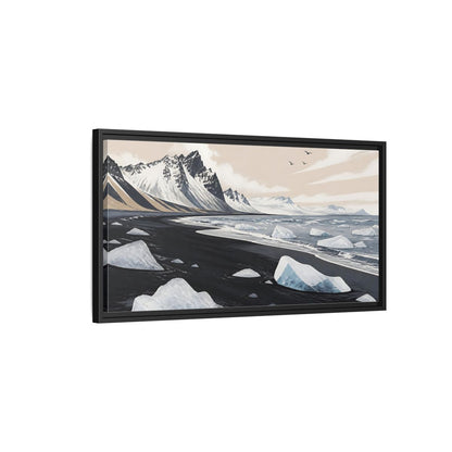 Side Mockup 2. Nordic Ice Beach shown as framed canvas print