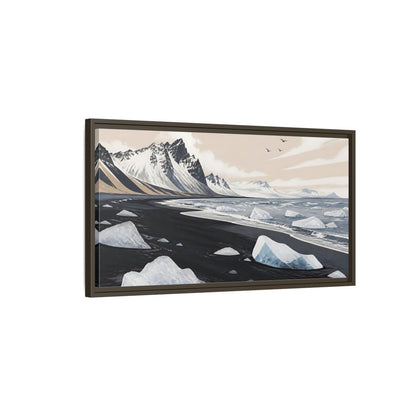 Main Mockup. Nordic Ice Beach shown as framed canvas print