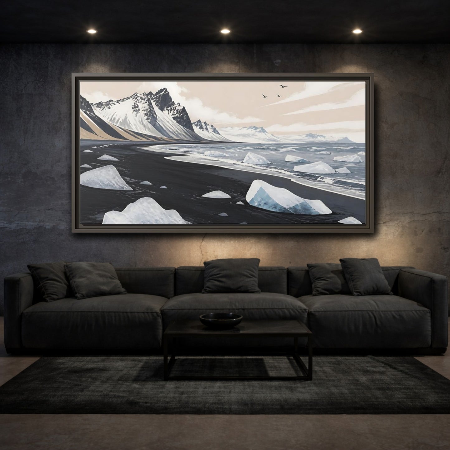 Mockup 3. Nordic Ice Beach shown as framed canvas print