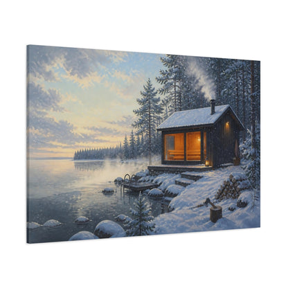 Side Mockup 1. Nordic Lakeside Sauna shown as canvas print